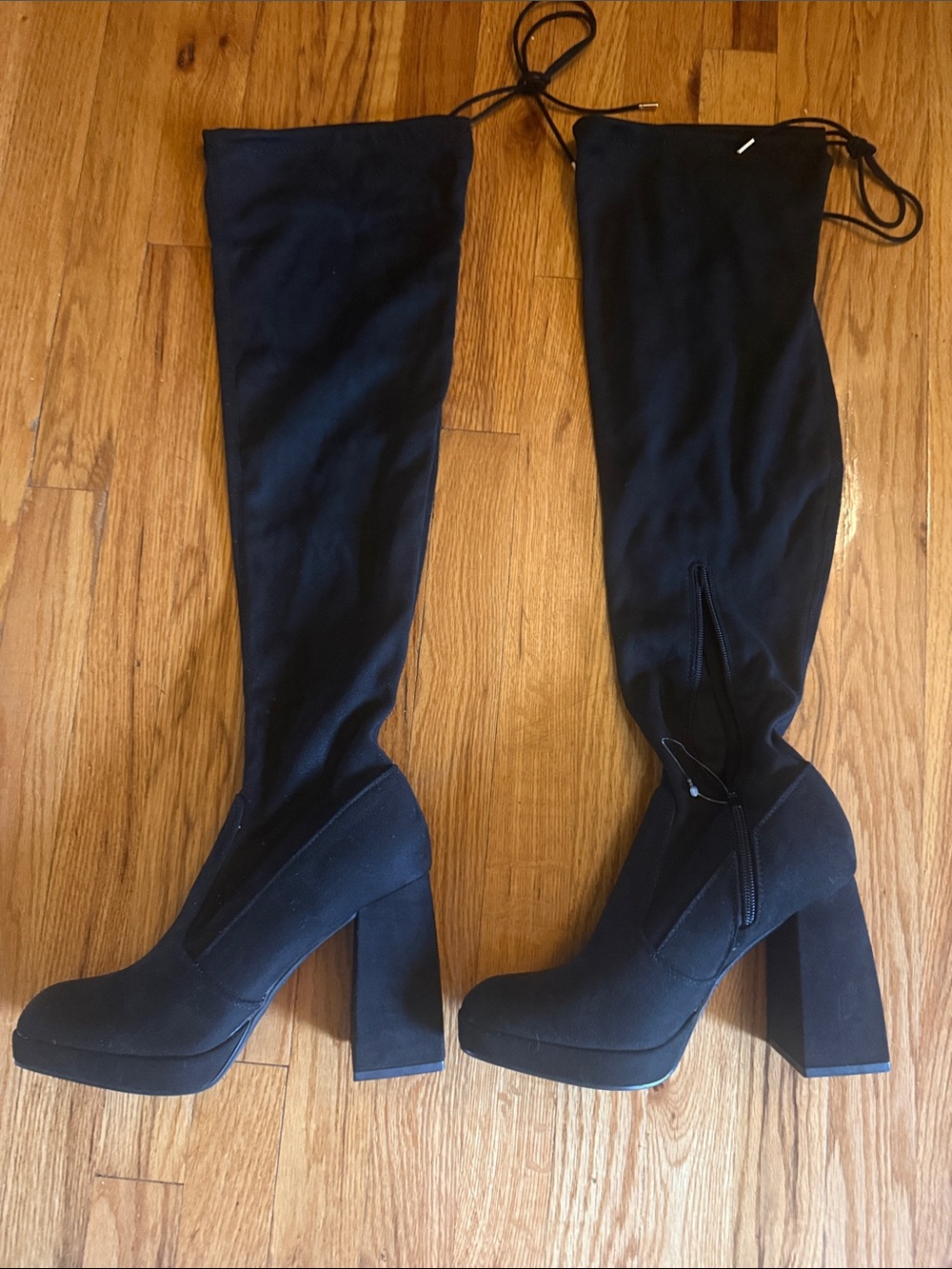 New Black Knee-High Platform Block Heel Boots - Women size 10